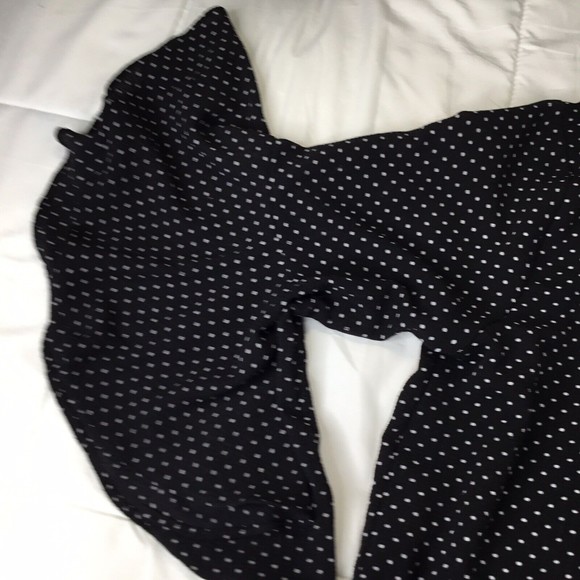 Anthropologie Green Envelope Blouse women Sz L White Black Dots Tie Back Flared - Picture 8 of 9